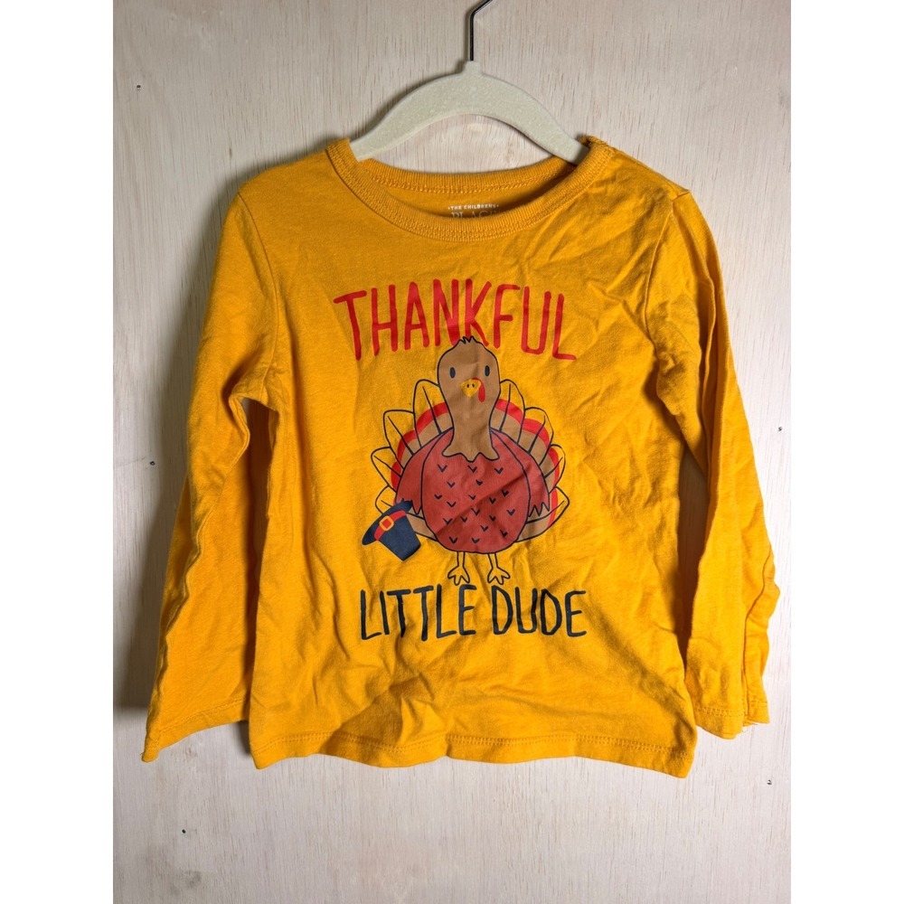The Childrens Place Graphic Tee Kids 3T Yellow Excellent Thankful Little Dude - Picture 3 of 4